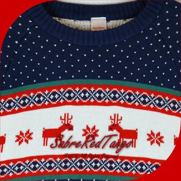 NWT Hanna Andersson Adult Holiday Fair Isle Sweater Dear Deer On Navy Blue XL